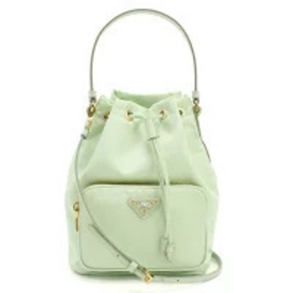 Prada Duet bucket bag front zip pocket enameled triangle Green